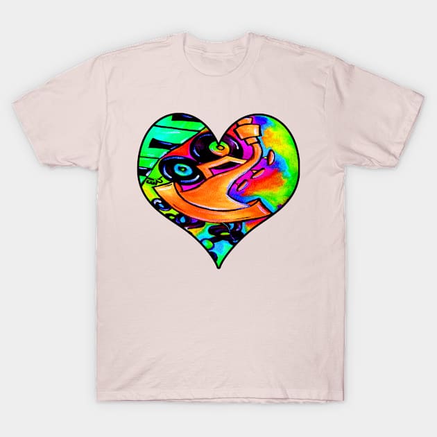 Abstract bold and colorful musical instrument heart T-Shirt by artbyomega